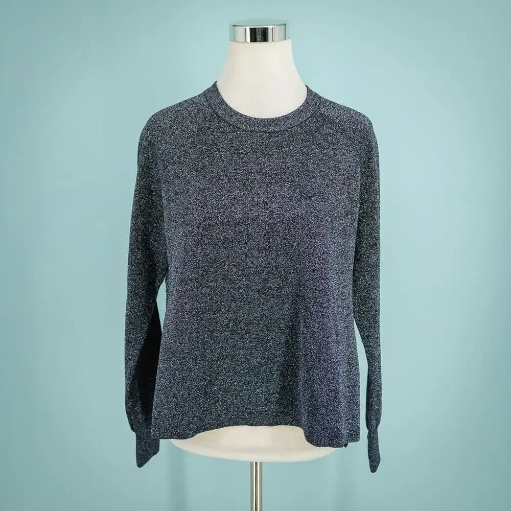 J. Crew Size Small S Sparkle Metallic Blue Crew Long Sleeve Split Vent Sweater